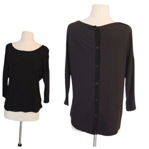 Splendid Supima Cotton Blend Two Tone Button Back Top in Black Size M